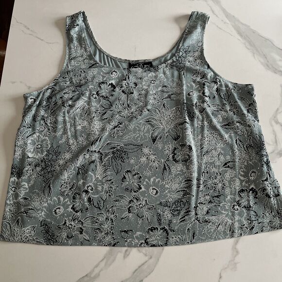 ALEX EVENINGS Blouse Womens 3X Tank Top Sleeveless Sage Green W/ silver Sparkle - Picture 1 of 11